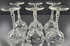 6) Rock Sharpe Halifax Champagne Sherbet Set Vintage Floral Cut Stemware MCM Lot