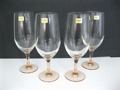 Cristal D’Arques LUMINARC ‘Rose’ Pink Stem Iced Tea 8.25″ Glasses 16 oz NIB