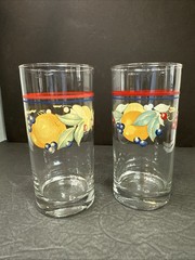 Set of 2 Corelle Coordinates Abundance Fruit 6″ Glass Tumblers Glasses 16oz