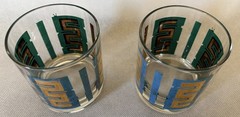 A pair MCM Lowball Glasses with Blue & Green Meander pattern