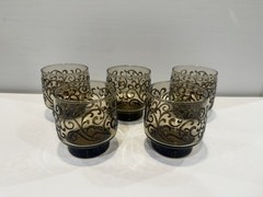Set of 5 Libbey Prado Bronze Embossed Scroll Tumblers