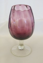 Vintage 6” Amethyst Hand Blown Optic Italian Glass Goblet W/Clear Twisted Stem