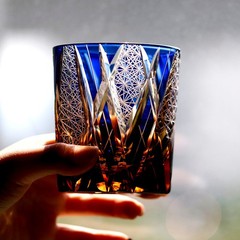 Japanese Edo Kiriko Crystal Whiskey Glass Tumbler Hand Cut Old Fashioned Glass
