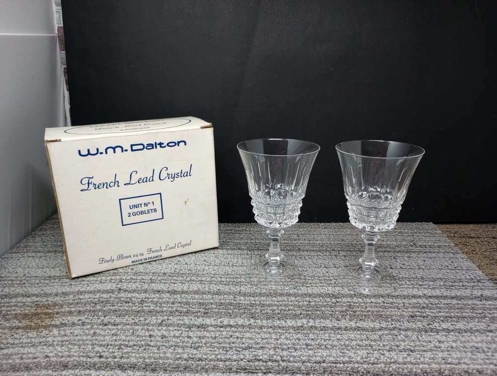 Vtg W.M. Dalton 24% French Lead Crystal Unit No.1 Goblets Made France In Box