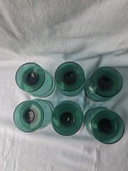 Vintage Libby Emerald Green Glasses 6 Pc Set Gold Rimmed Teardrop Stem