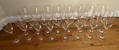 Oberglas 1800 Marked Austrian Fine Crystal Stemware Set 24 Piece Hand Etched VTG