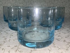 6 SMALL Light BLUE RETRO Style Lowball GLASSES 3” TALL Cool Barware