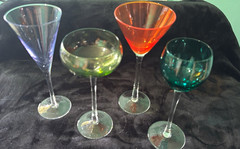 Vintage Hand-Blown Cocktail Glasses Set of 4 – Mismatched Jewel Tone.