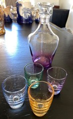 5 PC Decanter W/ Glasses Iridescent France VTG PARISIENNE Bar Rate Nice