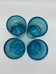 4 Vintage Handblown Turquoise Aqua Teal Blue Swirl Tall Drink Tumblers 12 oz