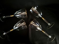 Vintage Hollywood Regency Style Wine Goblets W/ Gold Wafers Hardware on Stem – 4