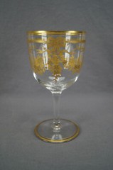 Bohemian Josephinenhutte Raised Gold Bow Beaded Floral Swag Glass Water Goblet B