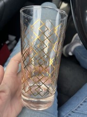 Vintage Gold Lattice Diamond Design Old Fashioned Drinking Glass Hard To Find