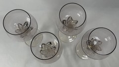 4 Vintage Bohemia Czech Amethyst & Clear Glasses Swirl Stem Star Goblet Cordial