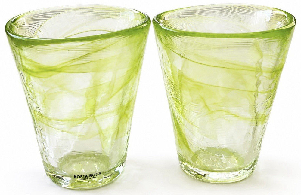 Kosta Boda Mine UVH Green Art Glass Tumblers Set of 2 Sweden Ulrica HV 4.5”