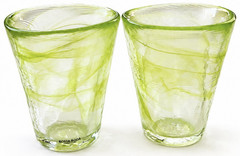 Kosta Boda Mine UVH Green Art Glass Tumblers Set of 2 Sweden Ulrica HV 4.5”