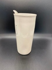 Rae Dunn by Magenta Tall Ceramic Coffee Travel Mug Tumbler W/ Lid «BOSS» Cup EUC