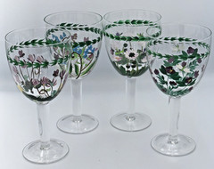 SET OF 4 PORTMEIRION BOTANIC GARDEN 18oz WATER WINE GOBLETS HAND PAINTED GLASSES