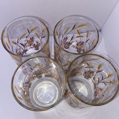 🌹Four (4) Vintage Libbey Drinking Glasses. Cane Flower With Orange Flower