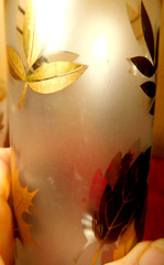 Libbey Highball~Frosted Maple Leaves Glass Ice Bucket & Matching Water Glass