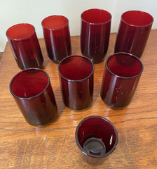 8 Pc Anchor Hocking Royal Ruby Red Glasses = 2 Tumbler, 5 Juice + Votive Holder