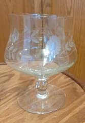 Vintage Large Etched Crystal Brandy Cognac Snifter Daisy Dot Leaves Pattern (2)