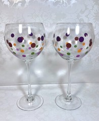 Set Of 2 Pampered Chef Simple Additions Dots Balloon Wine Glasses Multicolor