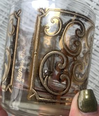 MCM Signed George Briard’s Double Old Fashion Glass Spanish Scroll 22k Filigree