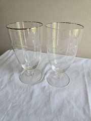 Set Of 4 VTG Lyndley Platinum Trim Tiffin-Francisan Etched Ice Tea Glasses