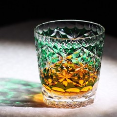 Modern Hand Cut Floral Pattern Lead Crystal Whiskey Glasses Clear Green 11oz