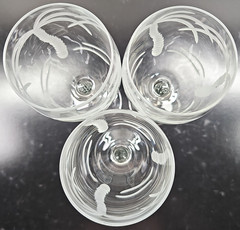 3) Rolf Glass Palm Tree All Purpose Wine Set Elegant Clear Cut Etch Stemware Lot