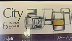 JOYJOLT CITY SHOT GLASS BARWARE 2 OZ WHISKEY TUMBLER SET OF 6 BRAND NEW NIB