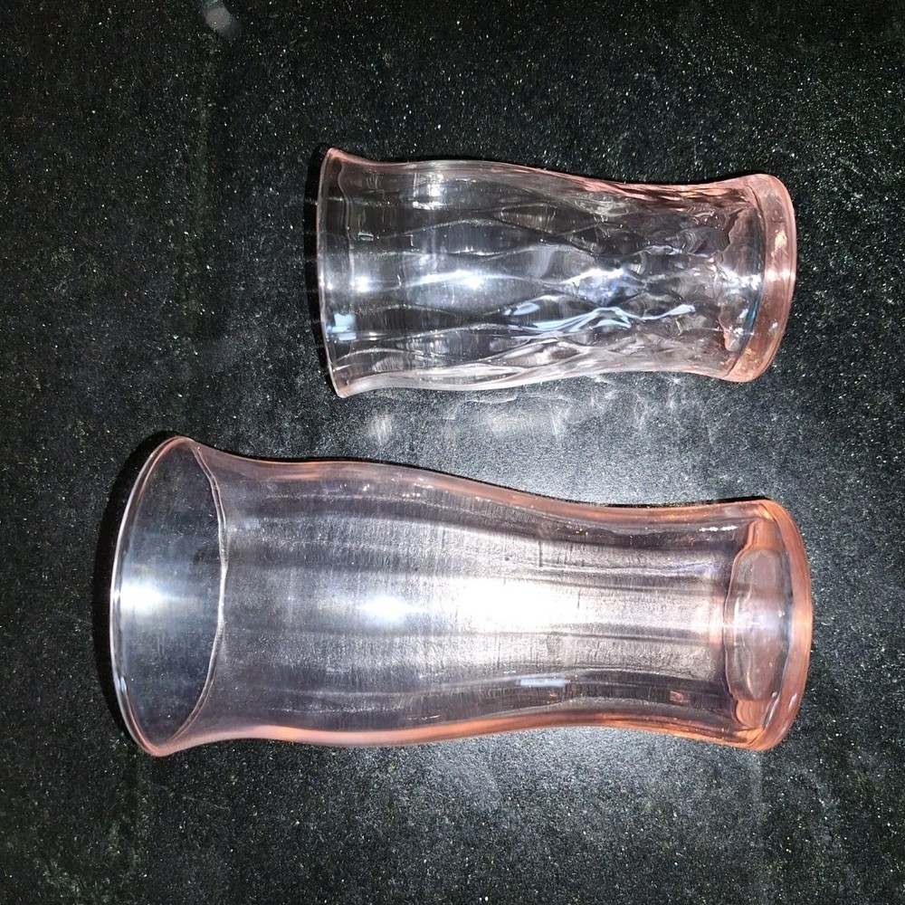 Pink & Clear Glass Tumbler Glasses Set with Small Creamer Pitcher