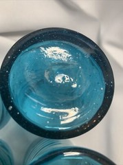 Hand blown swirl Blue 4 Glasses with Bubbles & Rough Pontil Mark B39