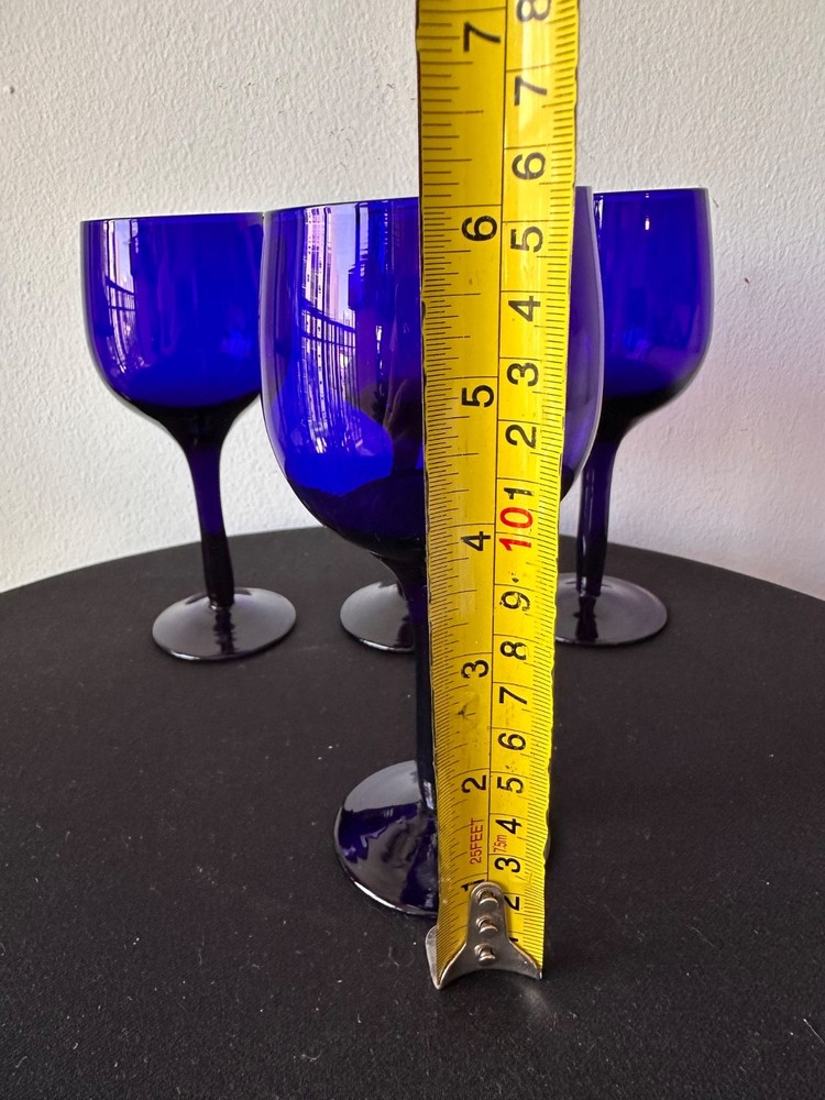 Vintage Libbey Cobalt Blue Small Wine Glasses 6″ Set of 6 200ml Stemware MCM