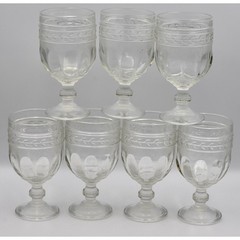 Antique c.1800 EAPG Glass Stippled Ovals Banded Arrow Wine Tea Water Goblets – 7