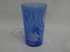 HAZEL ATLAS ANGEL FISH RITZ BLUE COCKTAIL SHAKER & 6 TUMBLERS