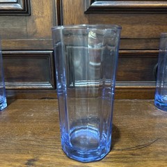 ANCHOR HOCKING 4 – 14oz REFLECTIONS LIGHT BLUE 10 PANEL GLASS TUMBLERS 5 7/8″