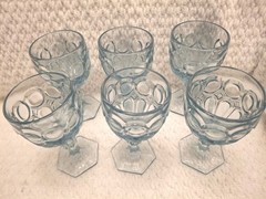 Fostoria Light Blue Moonstone Stem Footed Wine Goblet Glass 5 1/8″, Set of 4