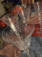 Set of 3 Vintage Hand-Cut Crystal Goblets – 8” Tall – 1940–1960 – Wheel Engraved