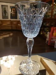 Water Goblets & Wine Glass , cut Crystal SIGNED Saint St Louis cross-cut diamond