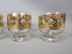 Set of 6 Mid Century Culver Valencia Footed Cocktail Glasses 22K Gold Embossed
