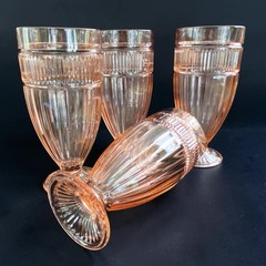 4 Vintage Anchor Hocking Annapolis Footed Tumblers Rosewater Pink Paneled Ribbed