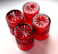 4 Crystal Red Godinger Dublin Shannon Rocks Old Fashioned Glasses Tumblers euc
