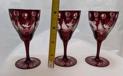 Egermann Czech Bohemian Ruby Red Hand Cut to Clear Cordial Liquor Glass x6