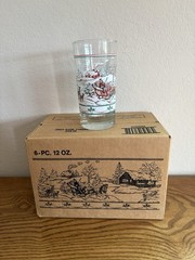 Home Interiors Christmas Winter Scene Tumbler Drinking Glasses of 6 NIB 12 oz