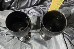 Lot 2 Vtg Libbey Glass Black Amethyst Wine Water Stem Goblets 12 Oz