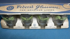 Vintage Federal Glassware Automobile Tumblers Set of 4 Hudson Stanley Orig Box