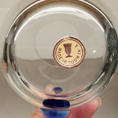 Delicate Glass Mug Blue Handle Made in Romania Vintage Roumania Sticker 4″ tall
