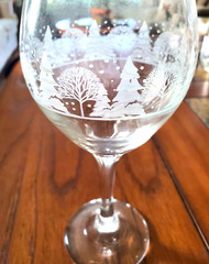 Libbey VTG 80’s Frosted Winter Fir Tree Wine Beverage Glasses Goblets 9 pc Nice